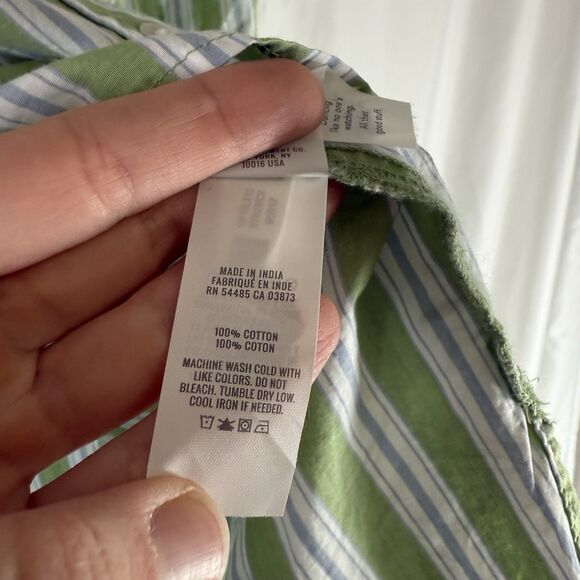 New Aerie Blouse Women's Small Green Blue Striped Long Sleeve Button Up - Picture 7 of 10